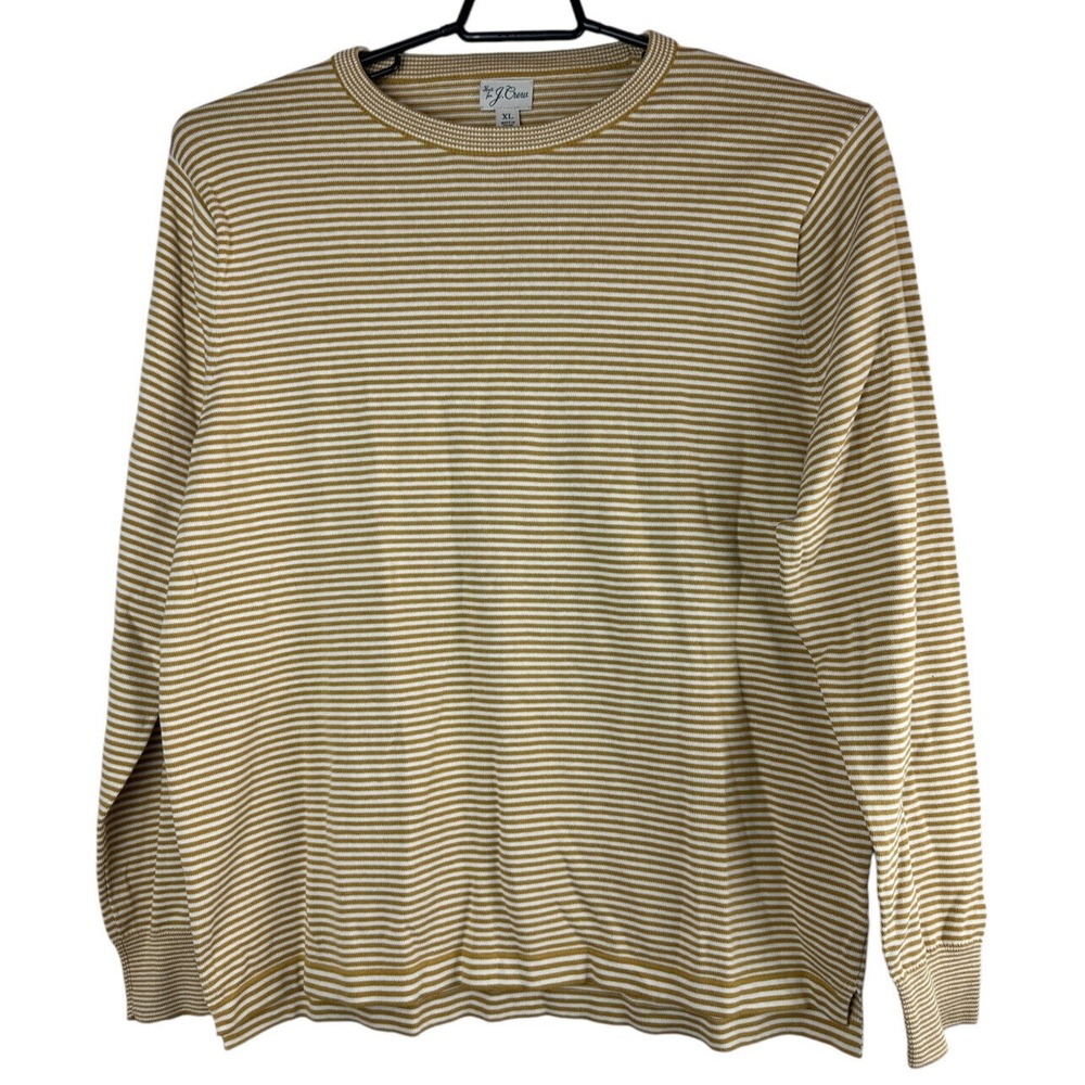 NEW J. Crew Knit Cotton Split-Hem Sweater Stripe Golden Brown & Cream Men's XL - Picture 2 of 8